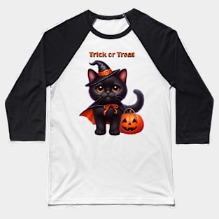 Trick or Treat Black Kitten Baseball T-Shirt